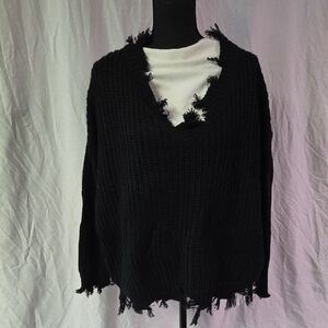 Staccato Black Distressed V-Neck Sweater